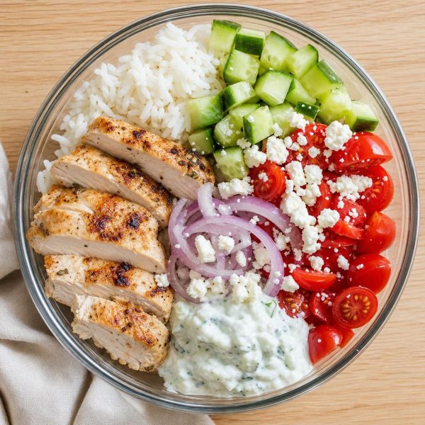 Greek chicken bowls with tzatziki