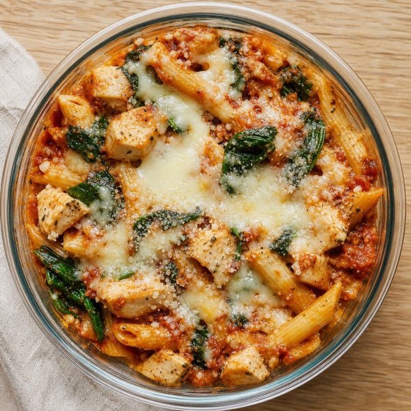 Chicken parm pasta bake